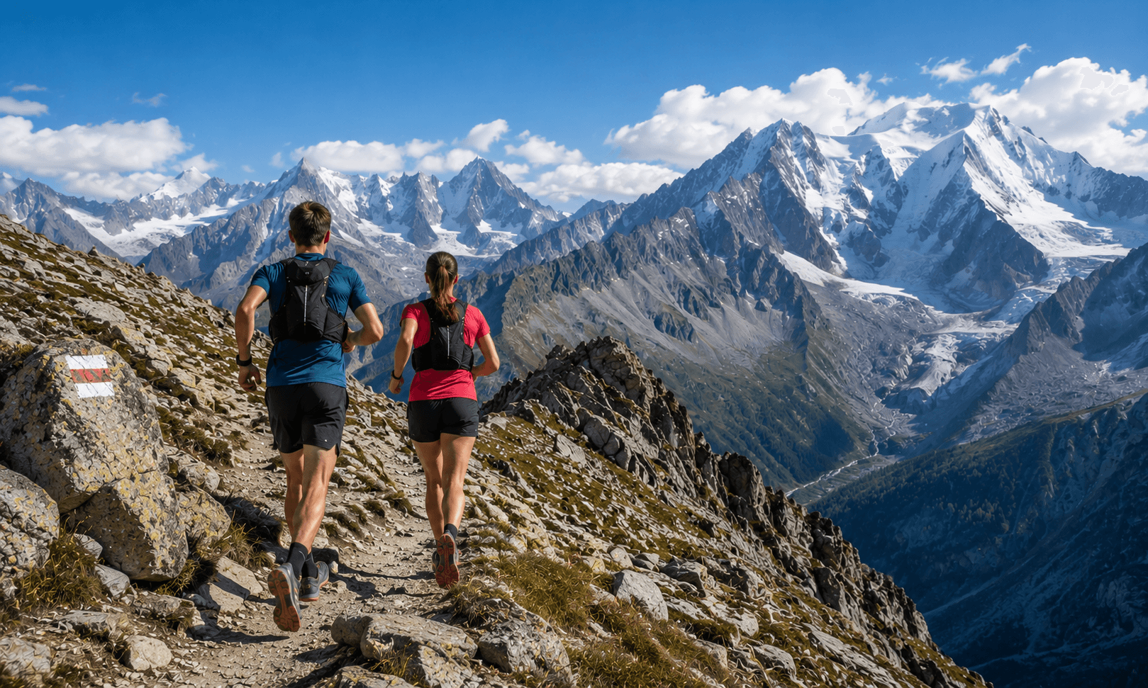 Mountains and trail running path